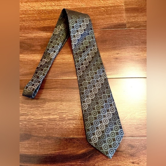 🍂SALE🍂 CALVIN KLEIN Vintage 100% Silk Dark Gray/Green Geometric Tie - Picture 2 of 10